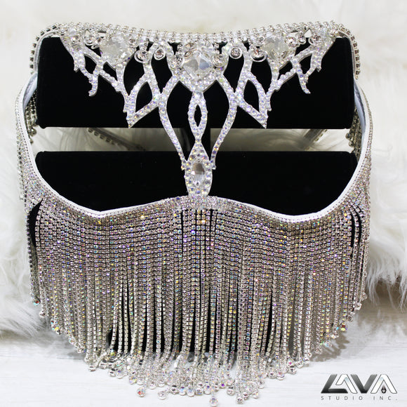 Stunning Silver & Clear Crystal Face Mask for Bellydancers