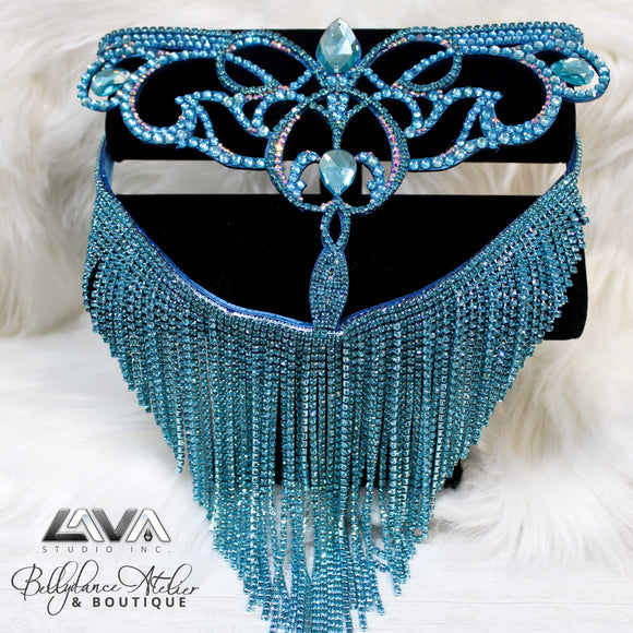 Aqua Blue Crystal Face Mask for Bellydancers