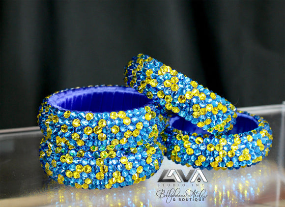 Slender Blue & Yellow Crystal 2 Bangle Set