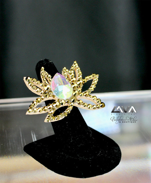 Golden Lotus Flower Crystal Ring